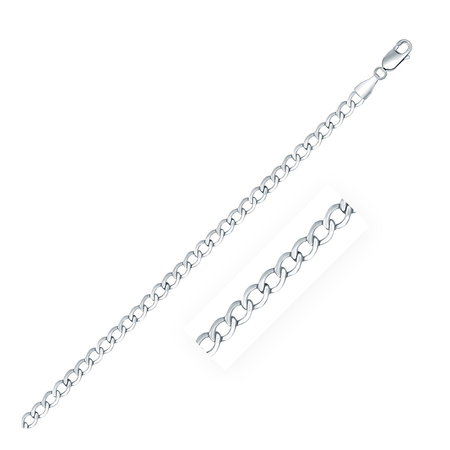 Rhodium Plated 3.7mm Sterling Silver Curb Style Chain (3.70 mm) by Avera Group
