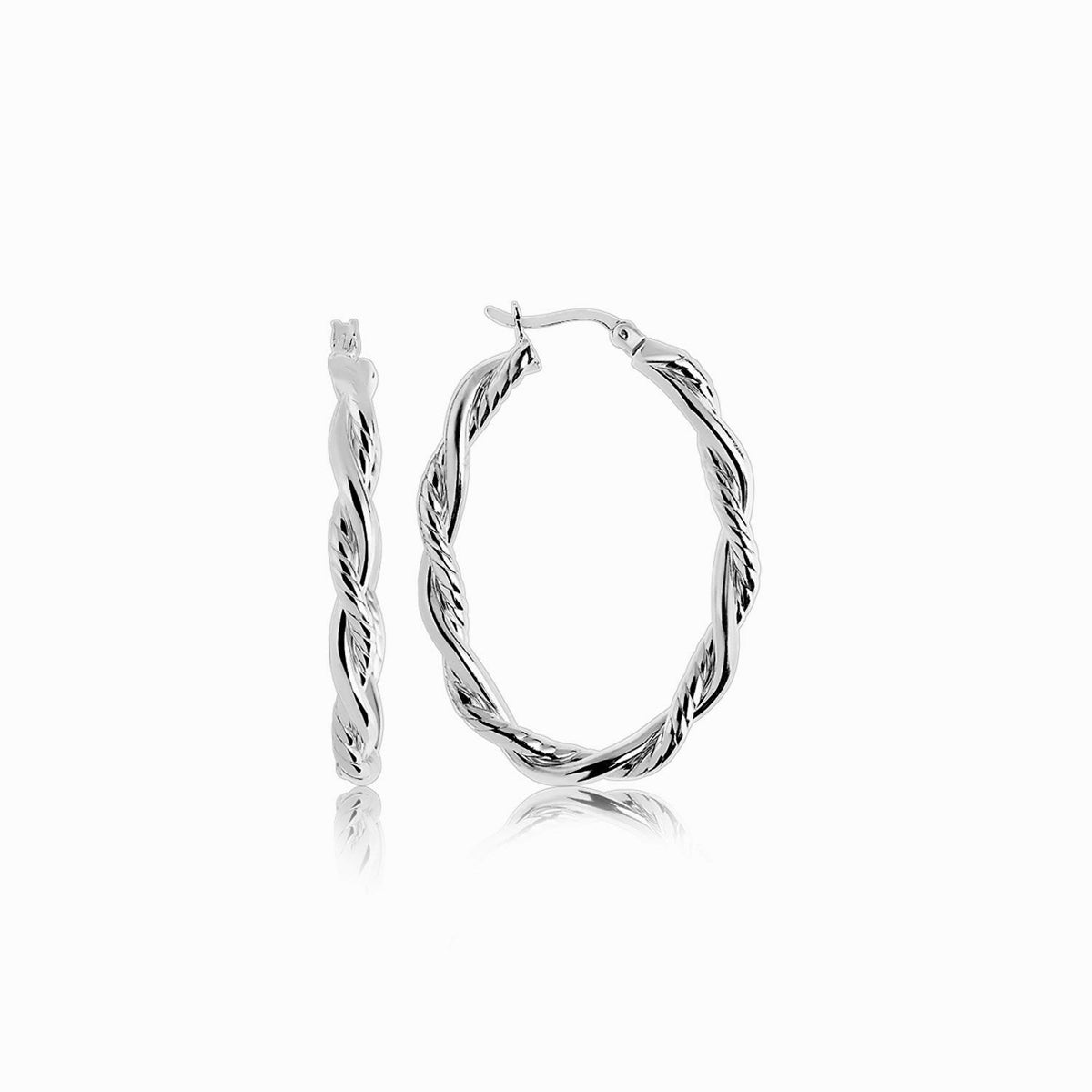 Sterling Silver Oval Hoop Braided Diamond Cut Earrings DestGlow