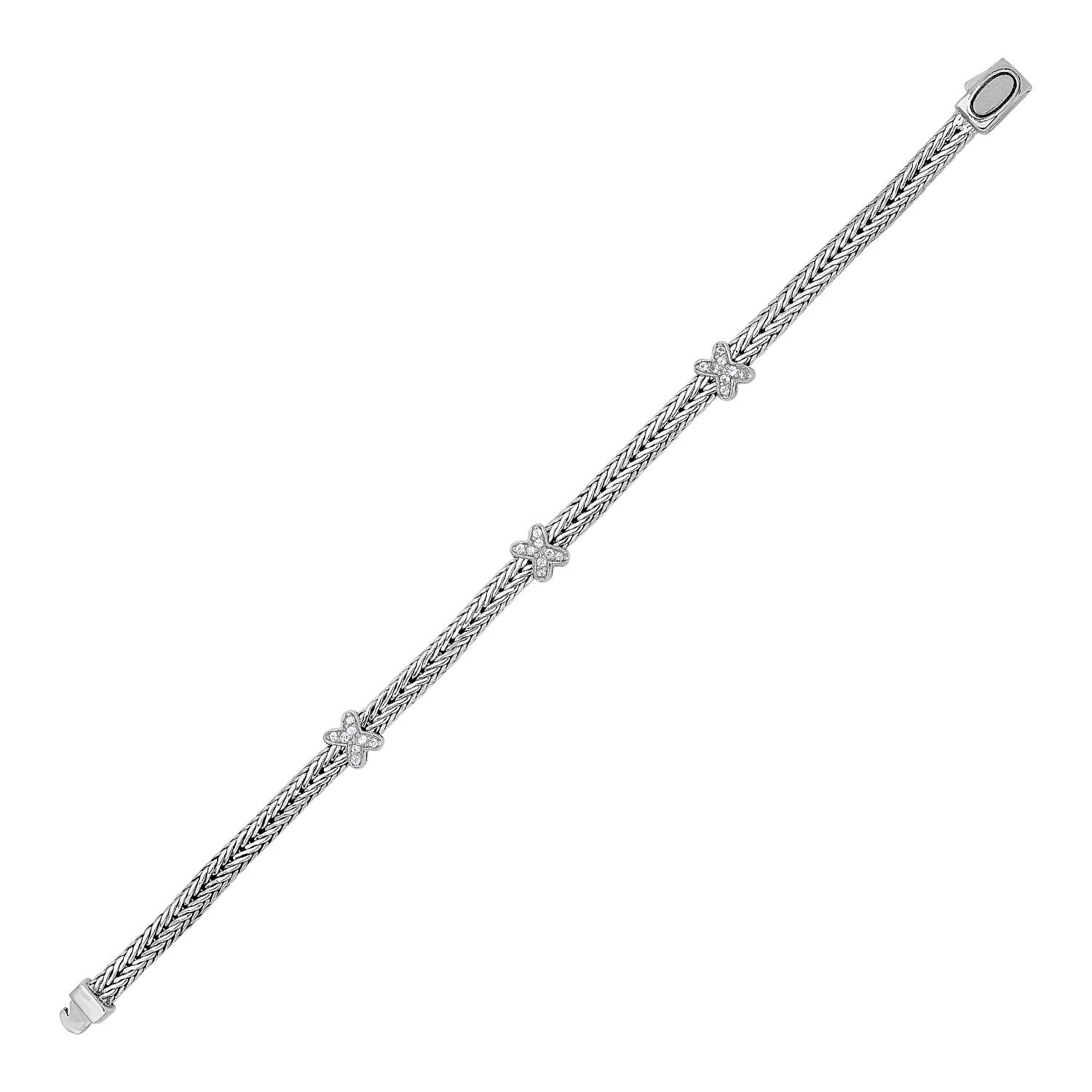 Woven Rope Bracelet with White Sapphire X Accents in Sterling Silver by Avera Group