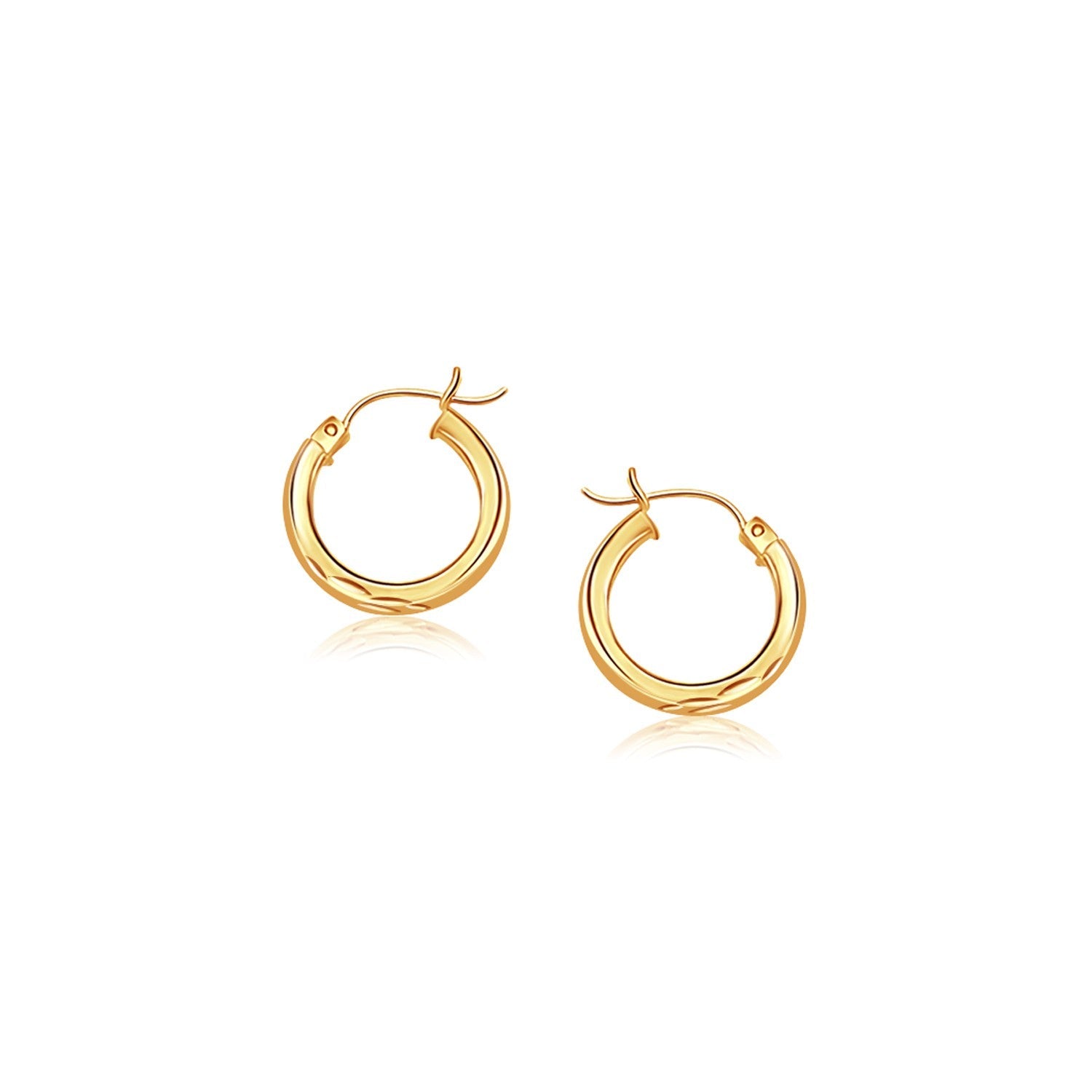 14k Yellow Gold Hoop Earring with Diamond-Cut Finish (3x20mm) - earrings