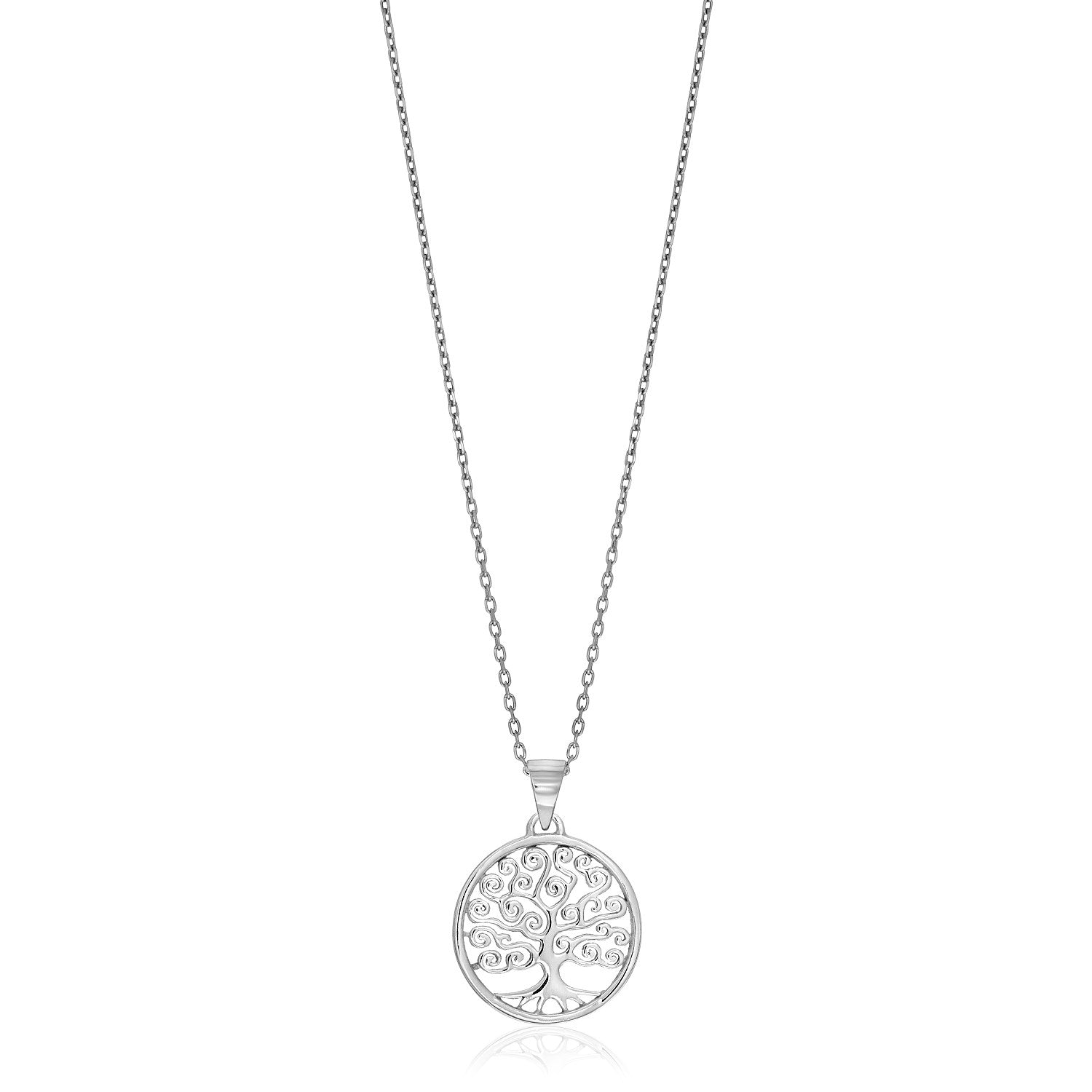 Sterling Silver Round Spiral Motif Tree of Life Necklace DestGlow