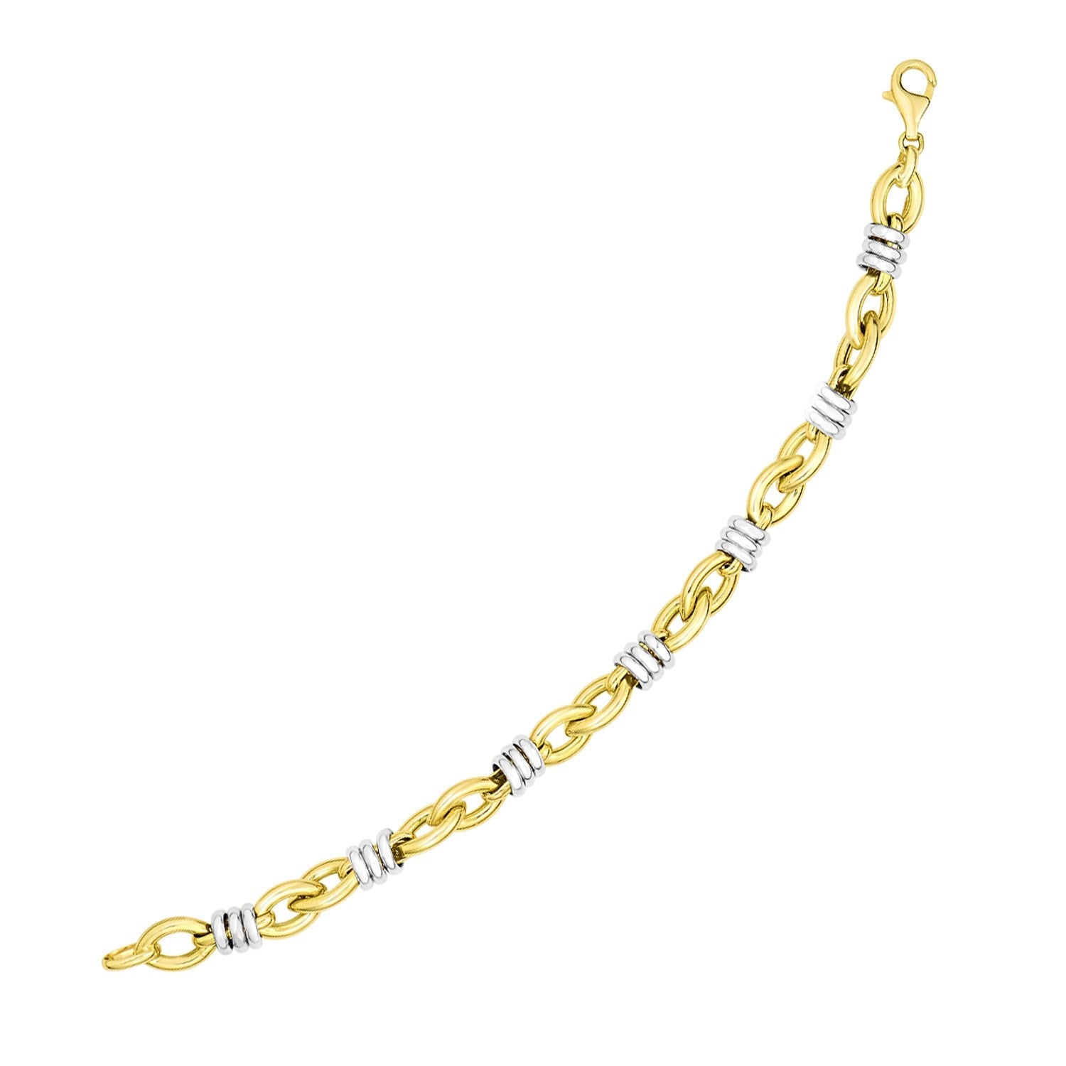 14k Two-Tone Gold Ring-Wrapped Marquis Shape Link Bracelet by Avera Group