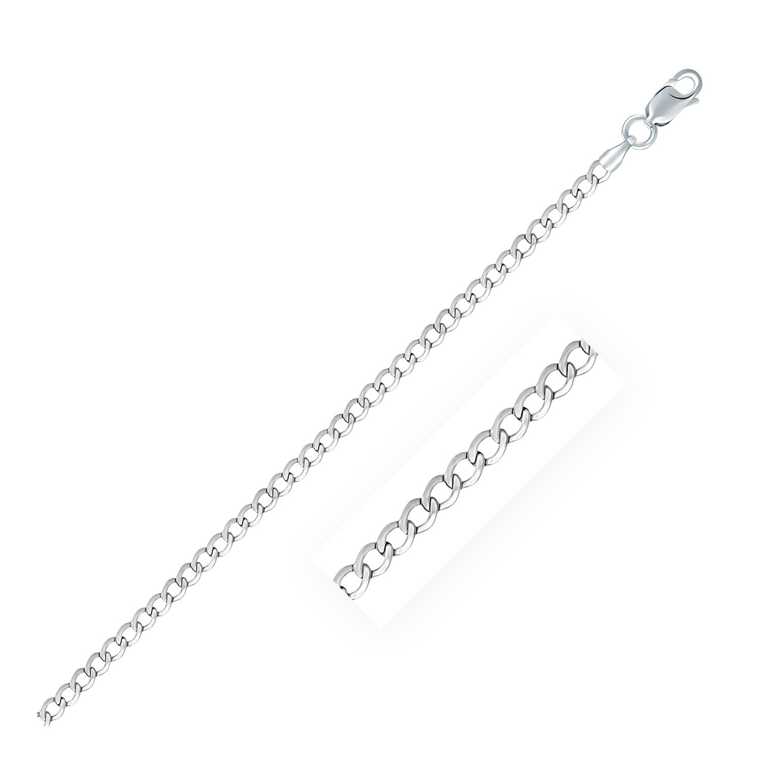 Rhodium Plated Sterling Silver Curb Style Chain (3.00 mm) - DestGlow