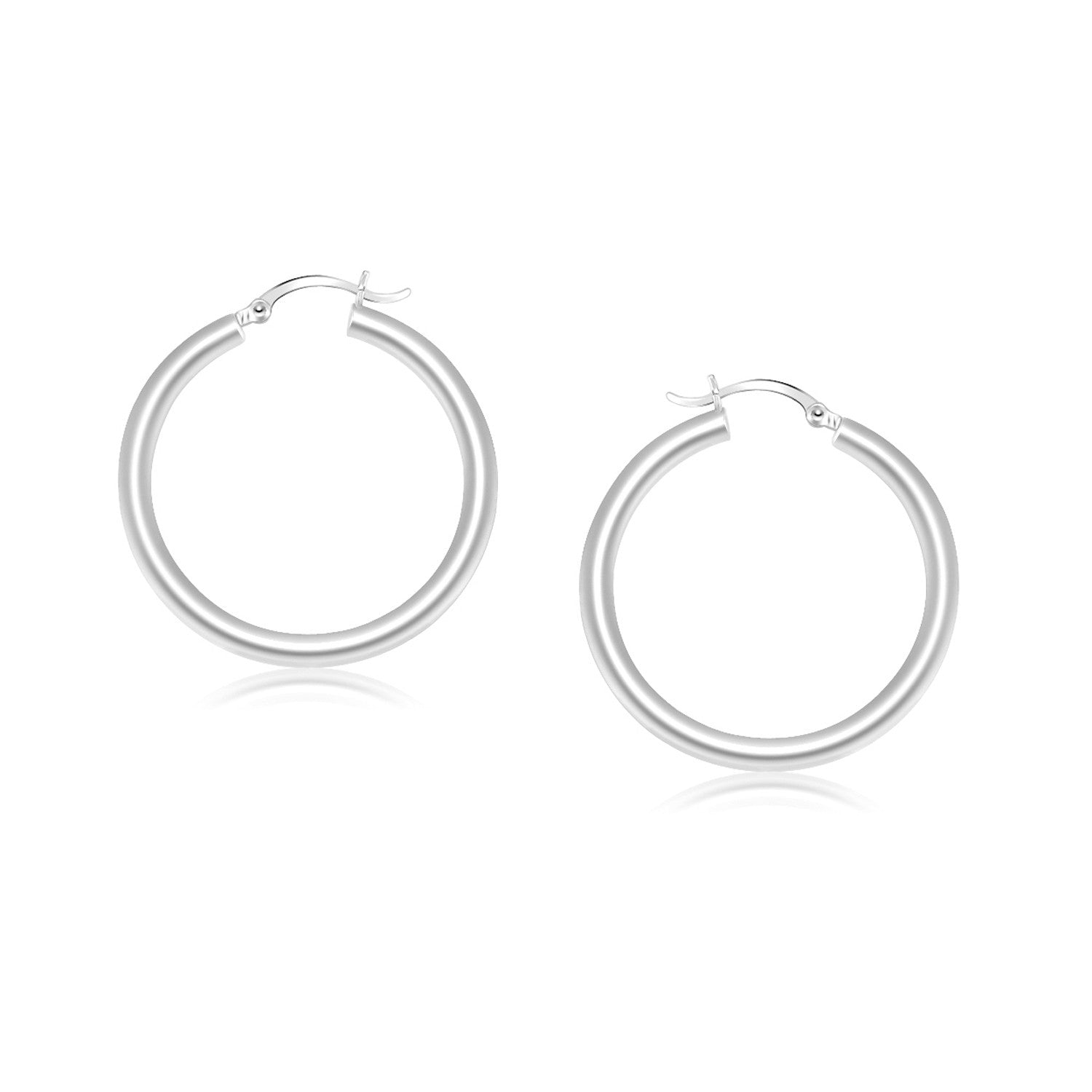 14k White Gold Polished Hoop Earrings (4x25mm) - earrings