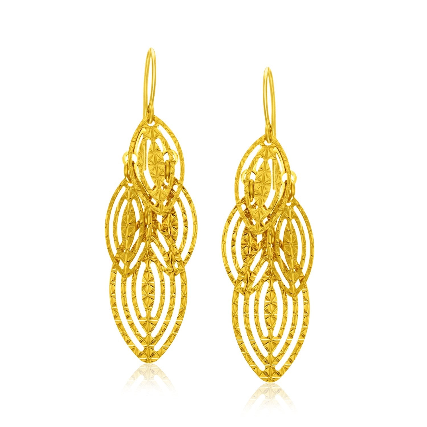 14k Yellow Gold Textured Cascading Cut Out Marquise Earrings - accessories