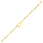 14k Yellow Gold Double Rolo Chain Anklet with an Open Heart Station - necklaces