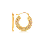 14 k Yellow Gold Greek Key Small Hoop Earrings - earrings