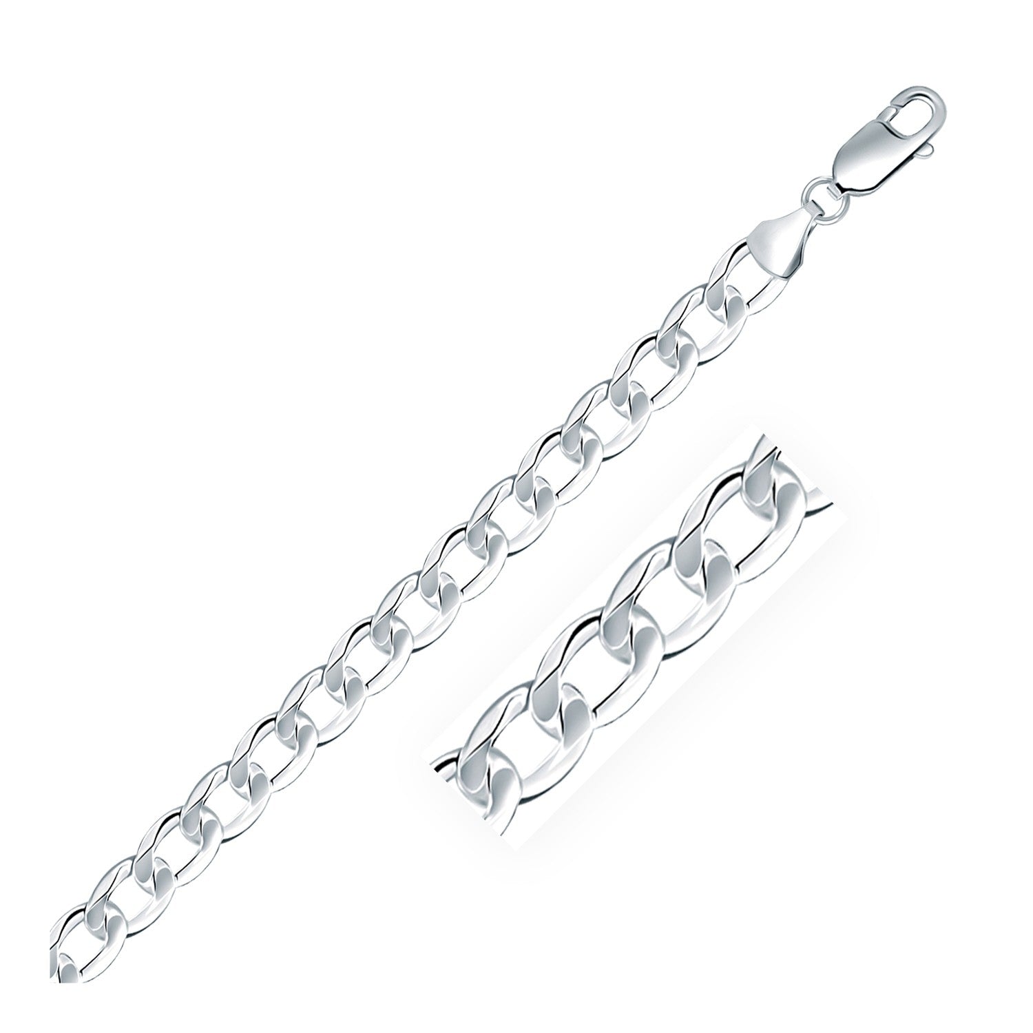 Rhodium Plated Sterling Silver Curb Style Chain (7.90 mm) - DestGlow