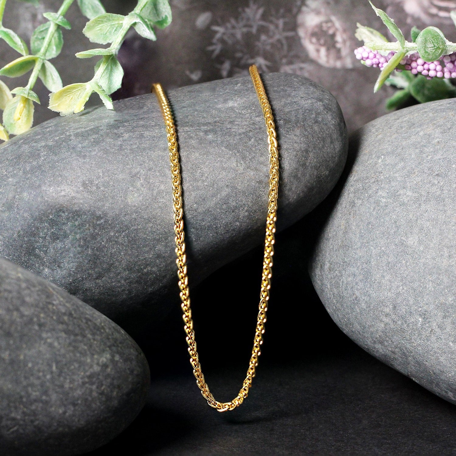 2.1mm 14k Yellow Gold Round Wheat Chain by Bids.com