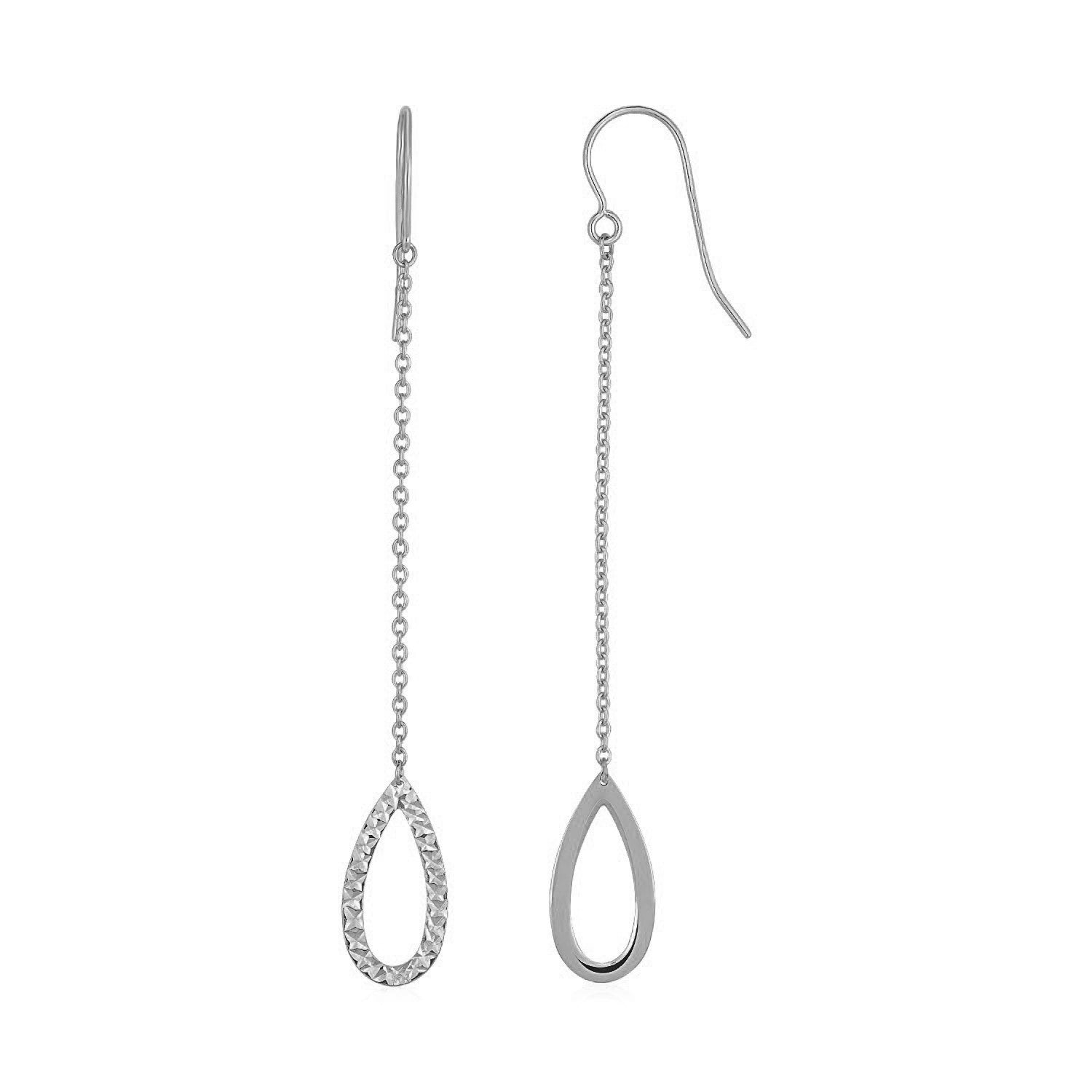 Textured Pear Shaped Long Drop Earrings in 14k White Gold - DestGlow
