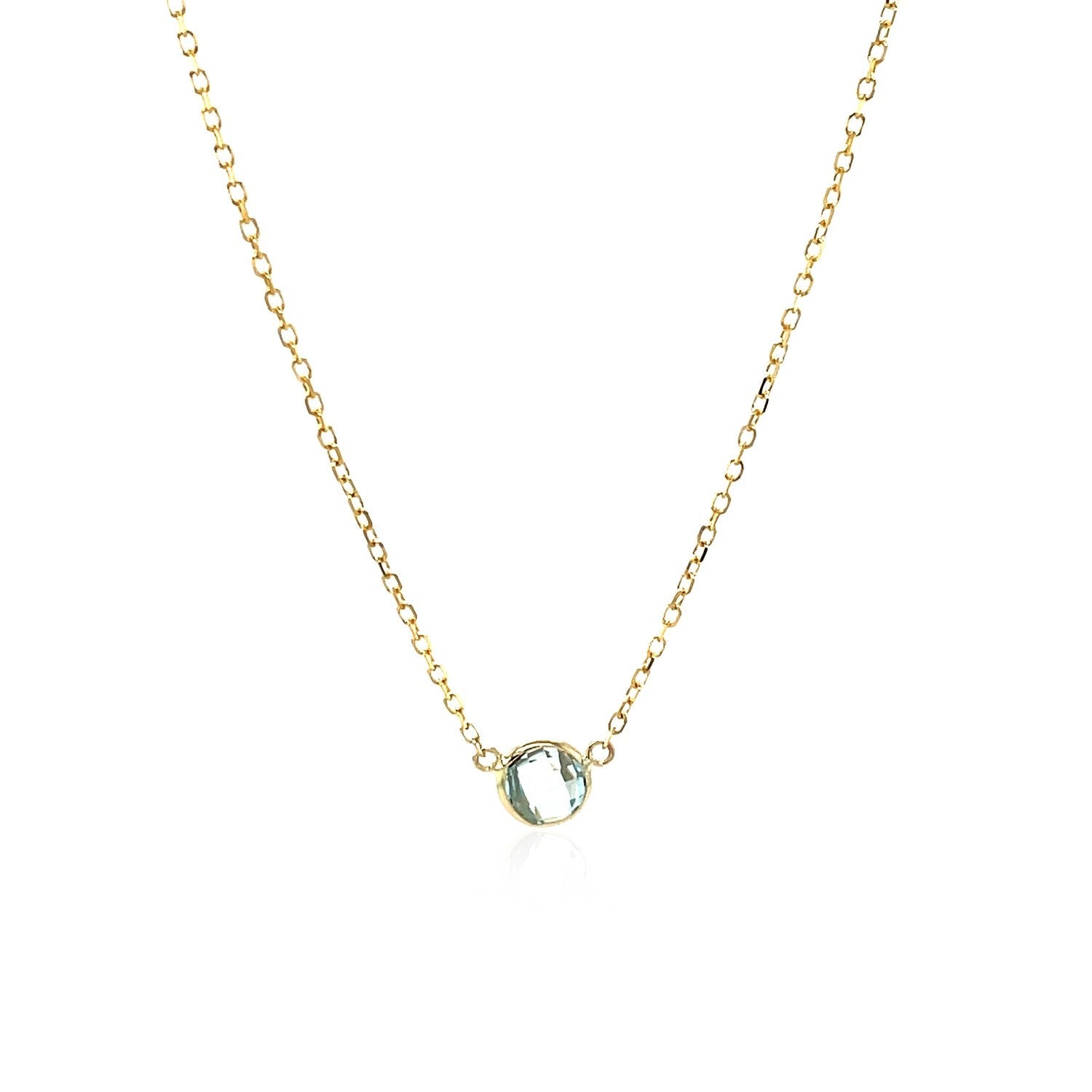 14k Yellow Gold 17 inch Necklace with Round Blue Topaz - DestGlow