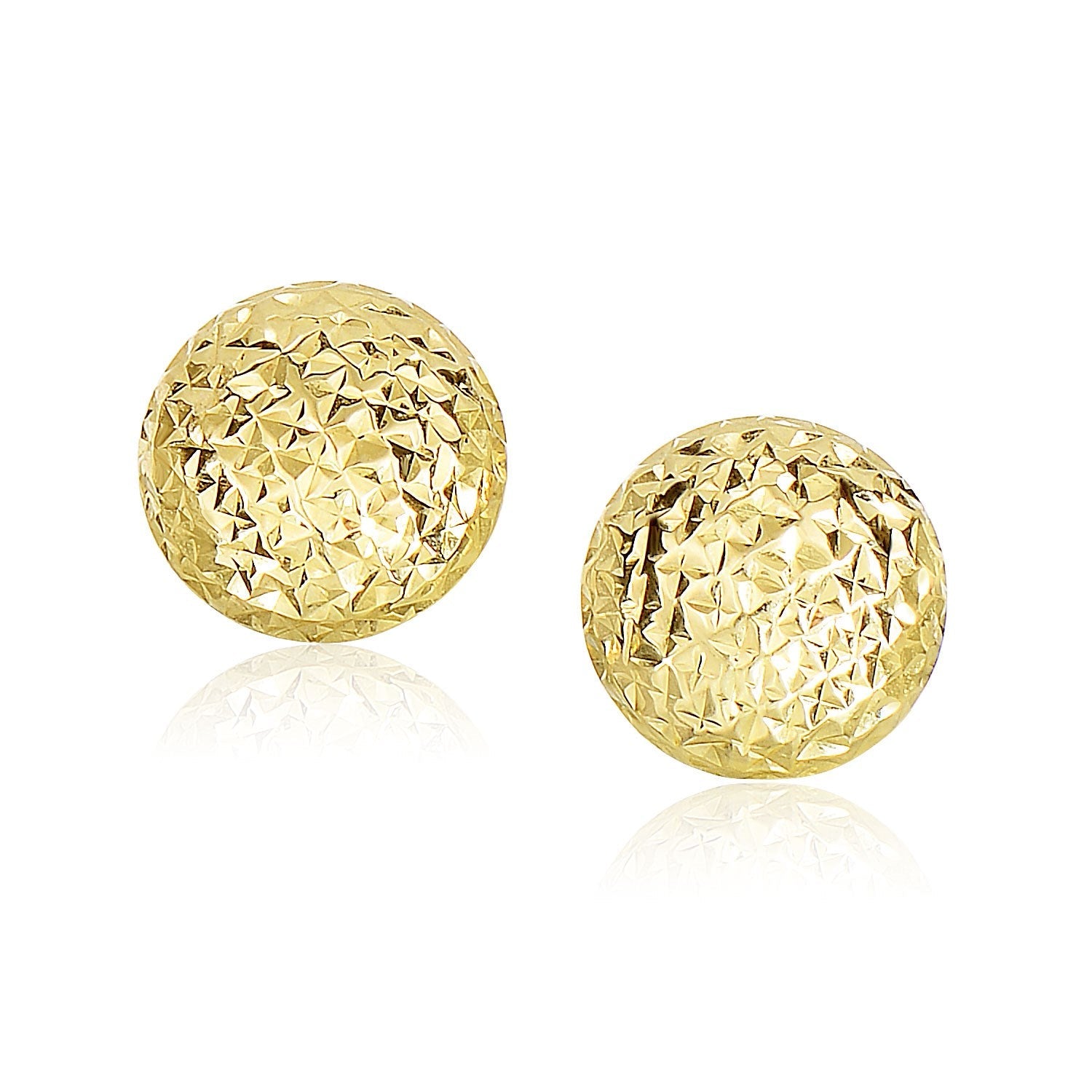 14k Yellow Gold Puff Round Earrings with Diamond Cuts(11mm) - accessories