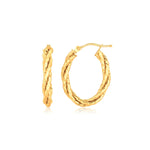 14k Yellow Gold Twisted Tube Oval Hoop Earrings - DestGlow