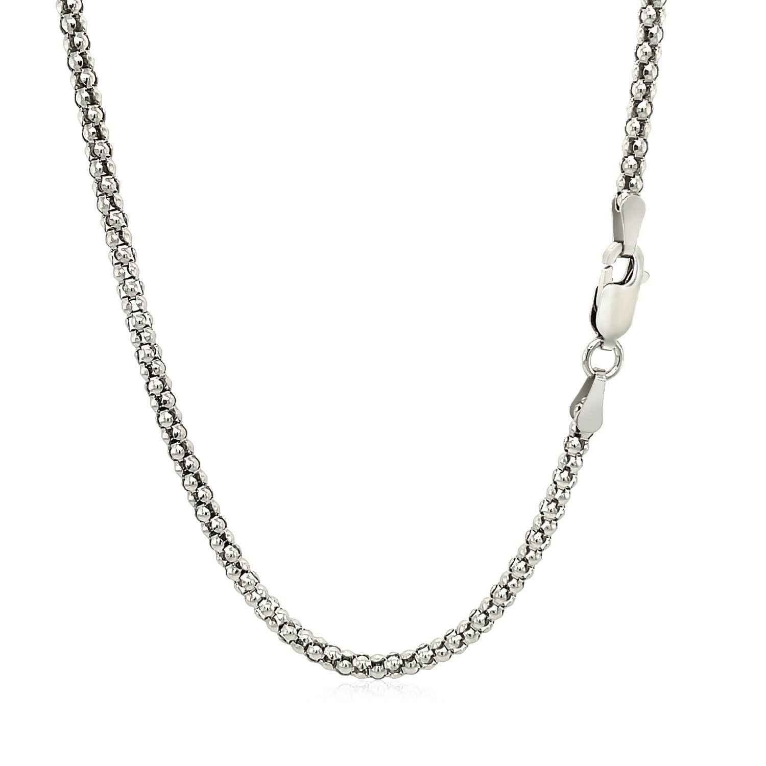 Rhodium Plated 2.5mm Sterling Silver Popcorn Style Chain (2.50 mm) - DestGlow