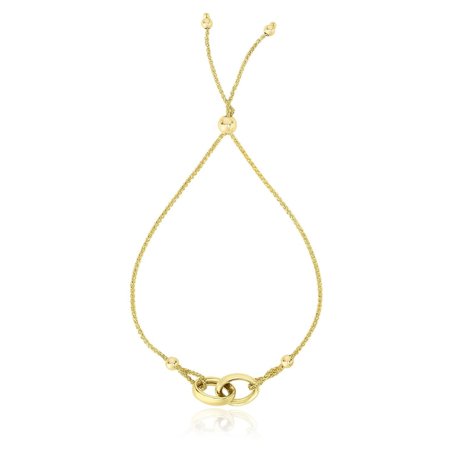 14k Yellow Gold Entwined Rings Adjustable Lariat Style Bracelet by Avera Group