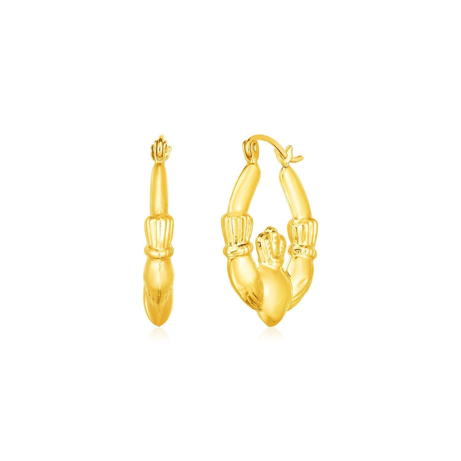 14K Yellow Gold Claddagh Symbol Hoop Earrings - earrings