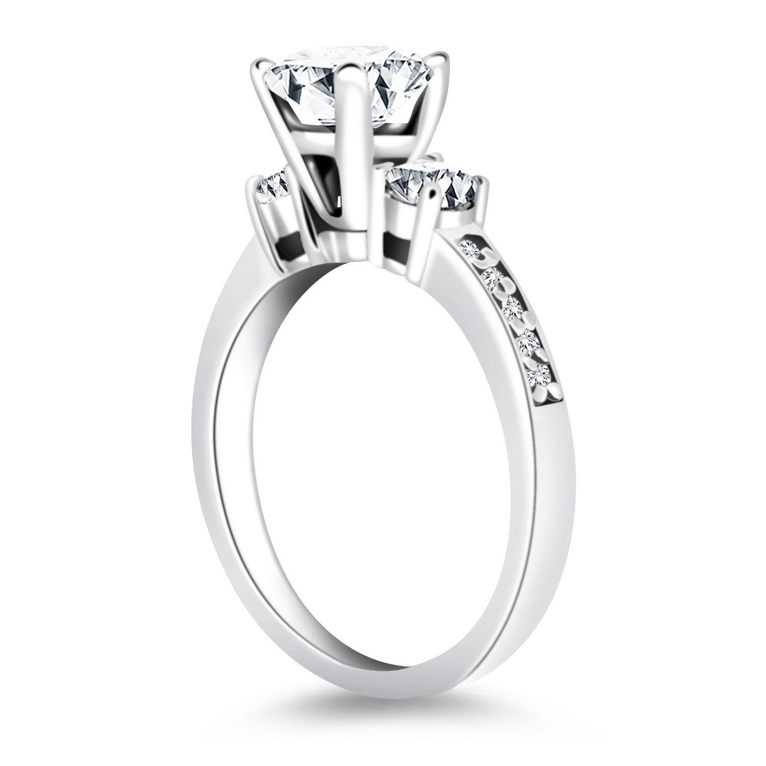 14k White Gold Three Stone Engagement Ring with Diamond Band by Bids.com