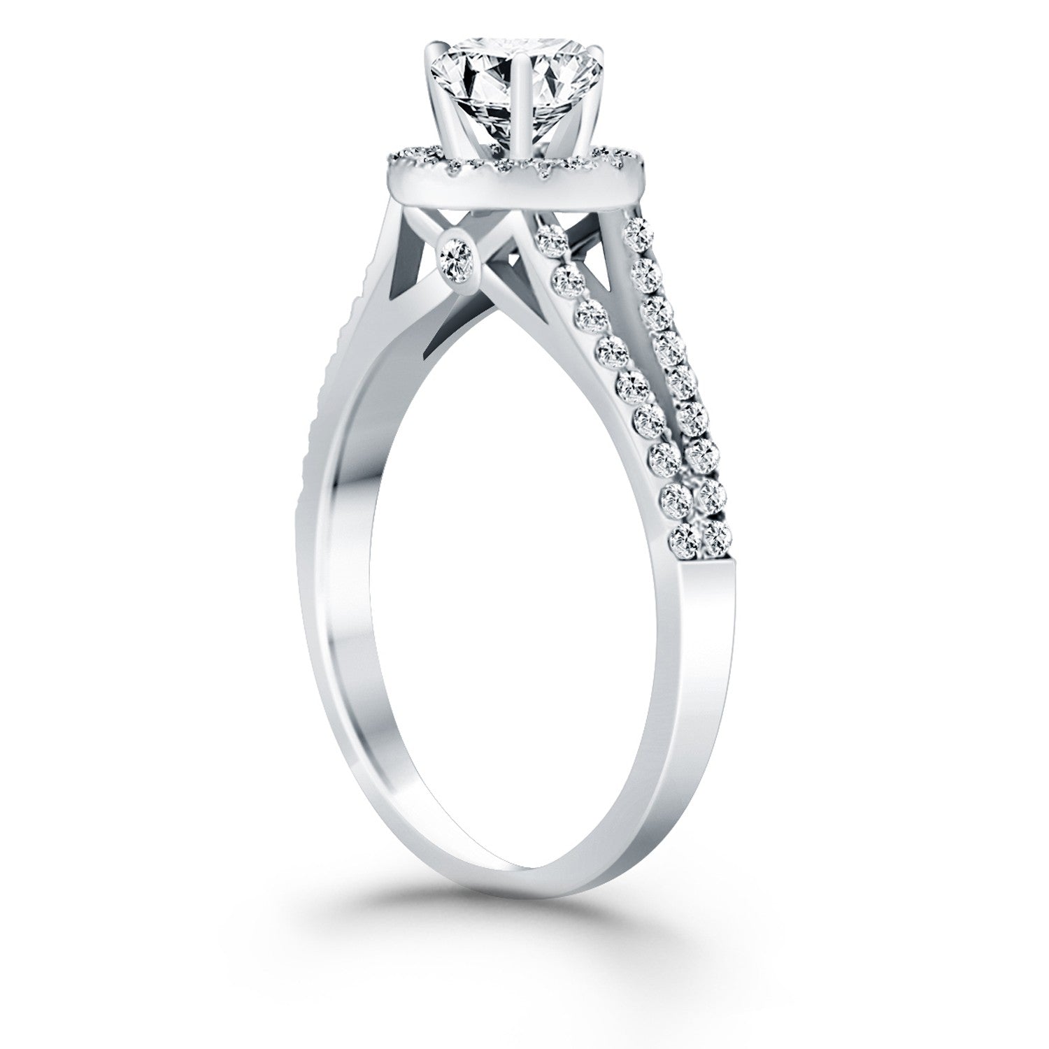14k White Gold Diamond Halo Split Shank Engagement Ring by Bids.com