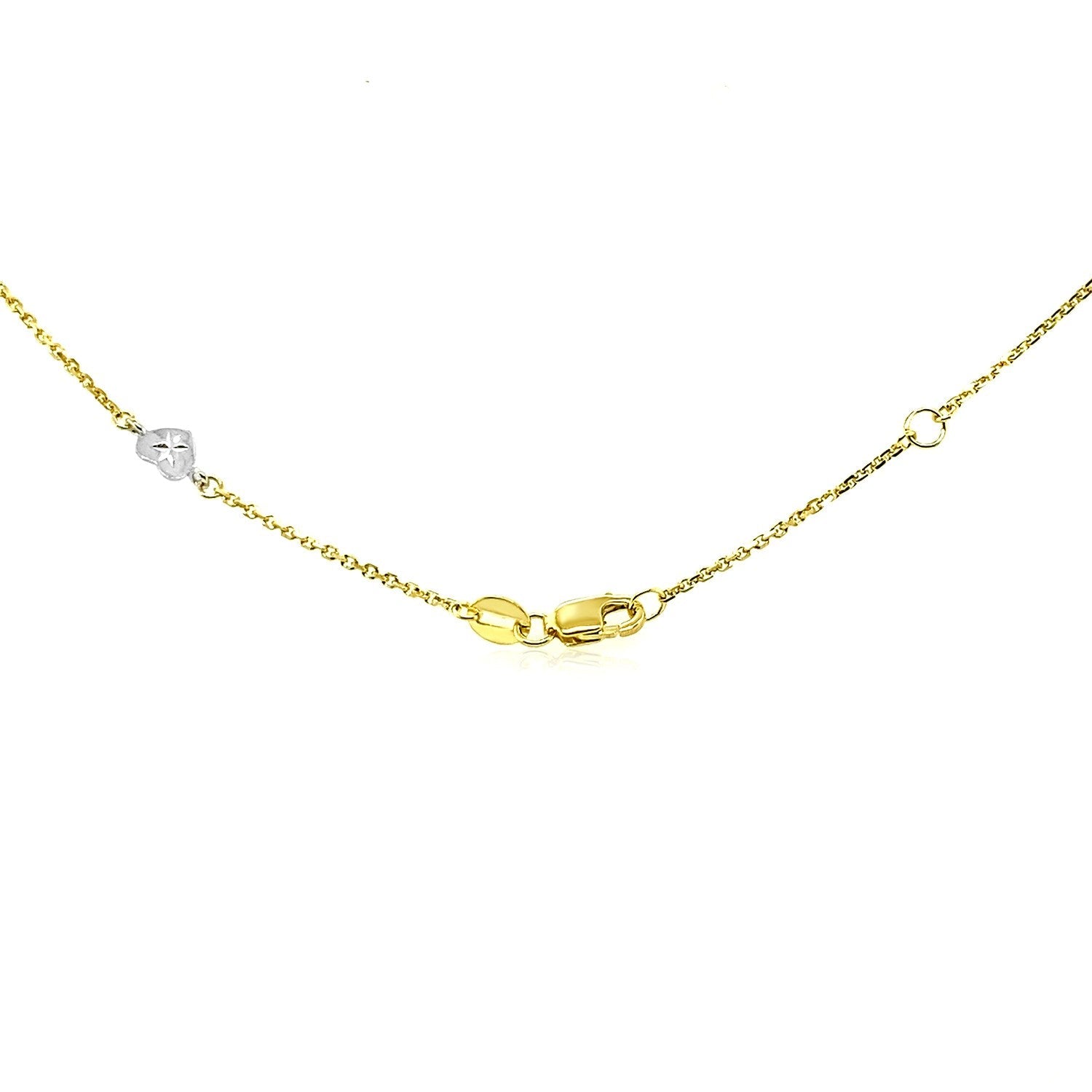 14k Two Tone Gold Anklet with Diamond Cut Heart Style Stations - DestGlow
