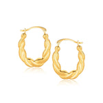 10k Yellow Gold Oval Twist Hoop Earrings - earrings