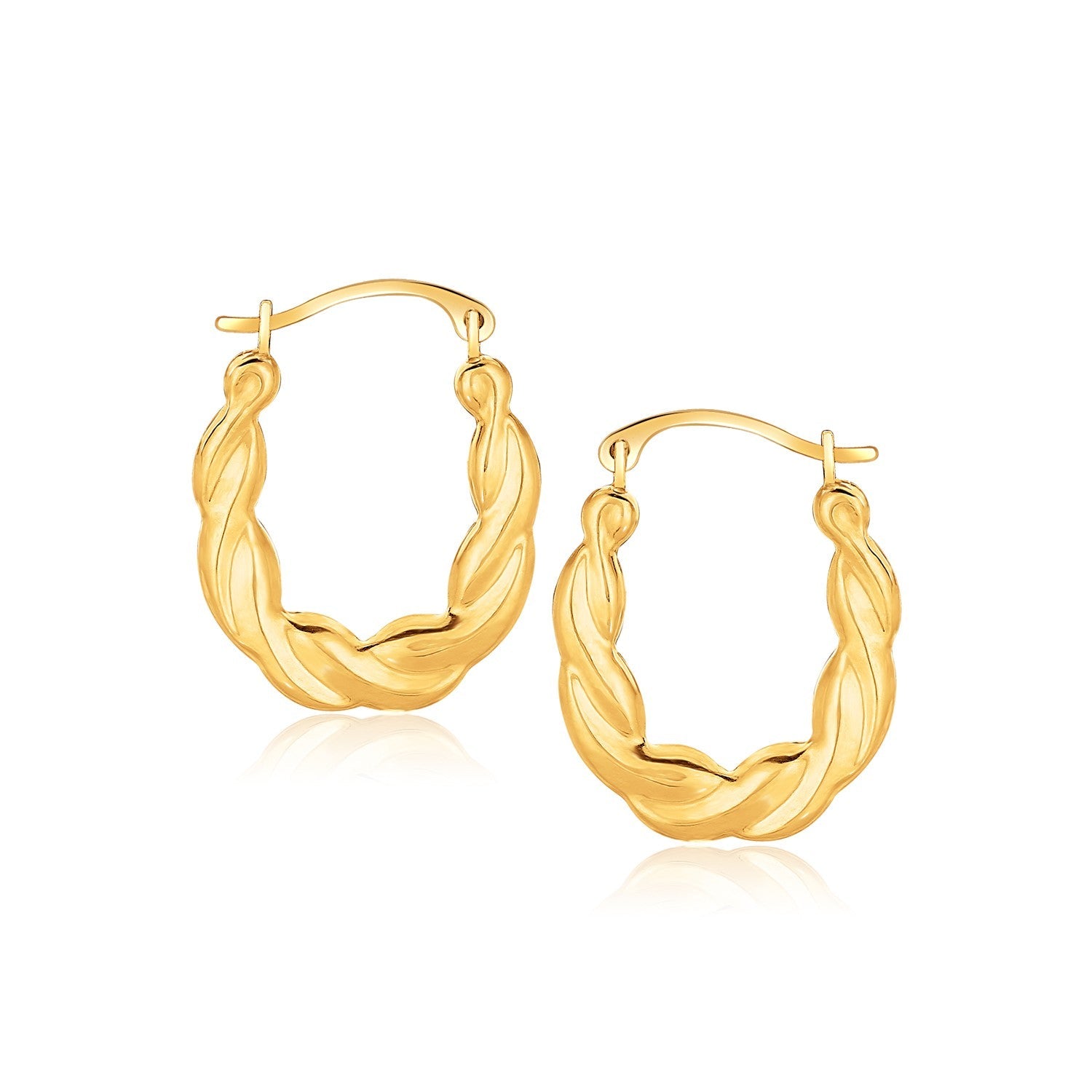 10k Yellow Gold Oval Twist Hoop Earrings - earrings