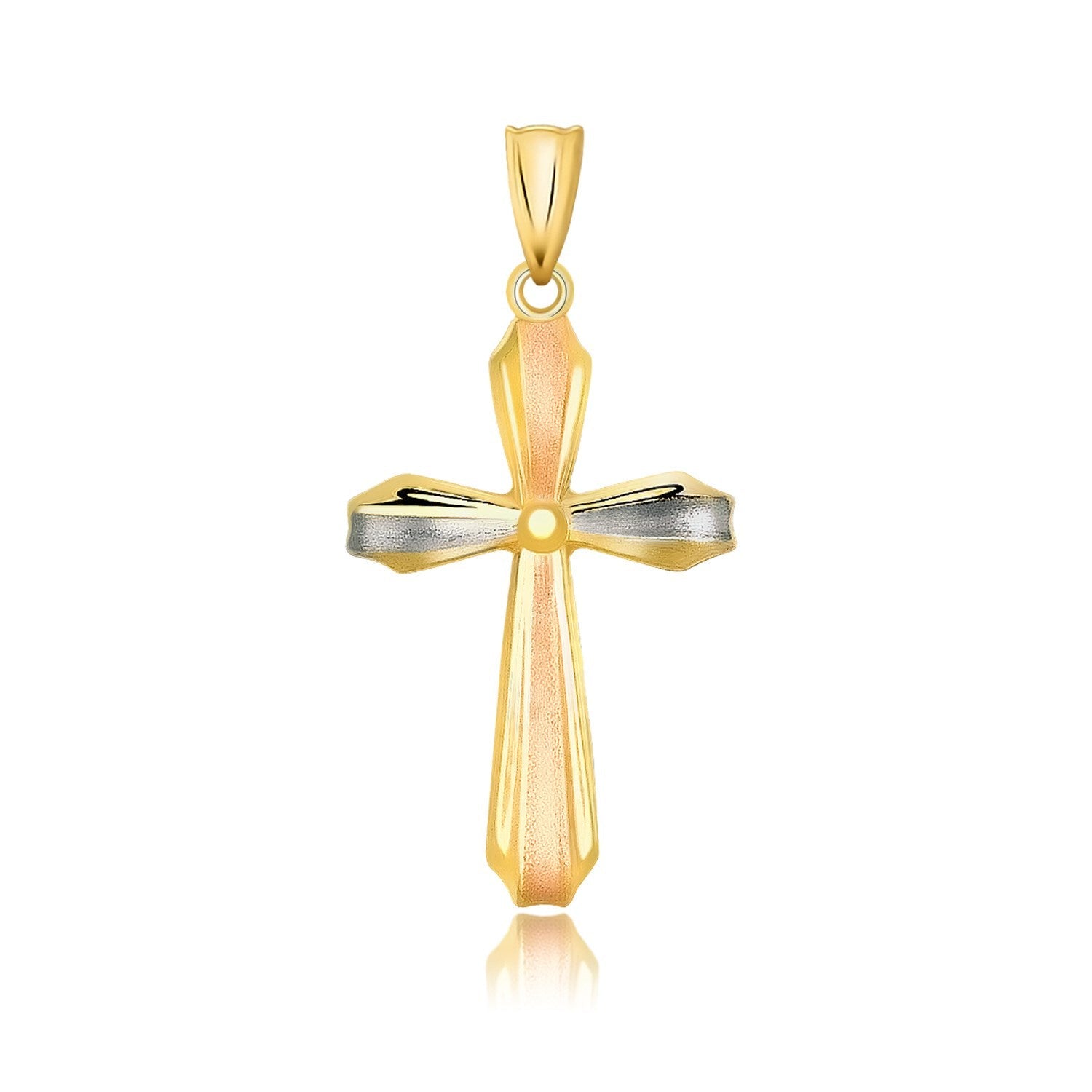 14k Tri Color Gold Cross Motif Pendant with Textured Finish - necklaces