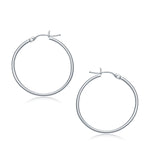 14k White Gold Polished Hoop Earrings (2x30mm) - earrings