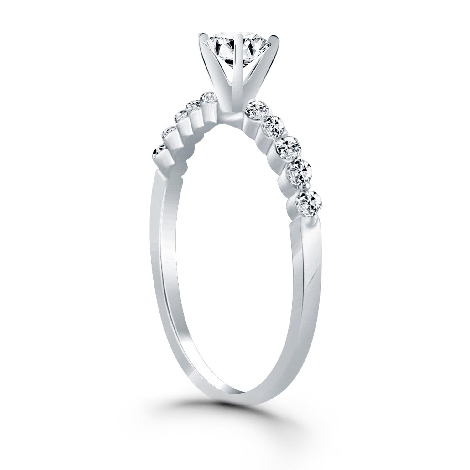 14k White Gold Diamond Engagement Ring with Shared Prong Diamond Accents by Bids.com