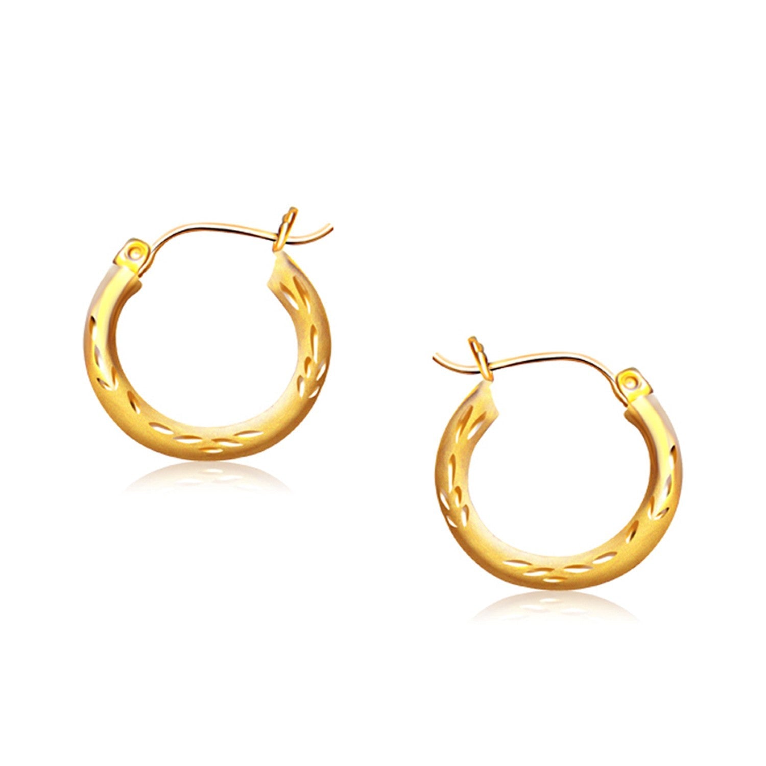 14k Yellow Gold Fancy Diamond Cut Hoop Earrings (5/8 inch Diameter) - earrings
