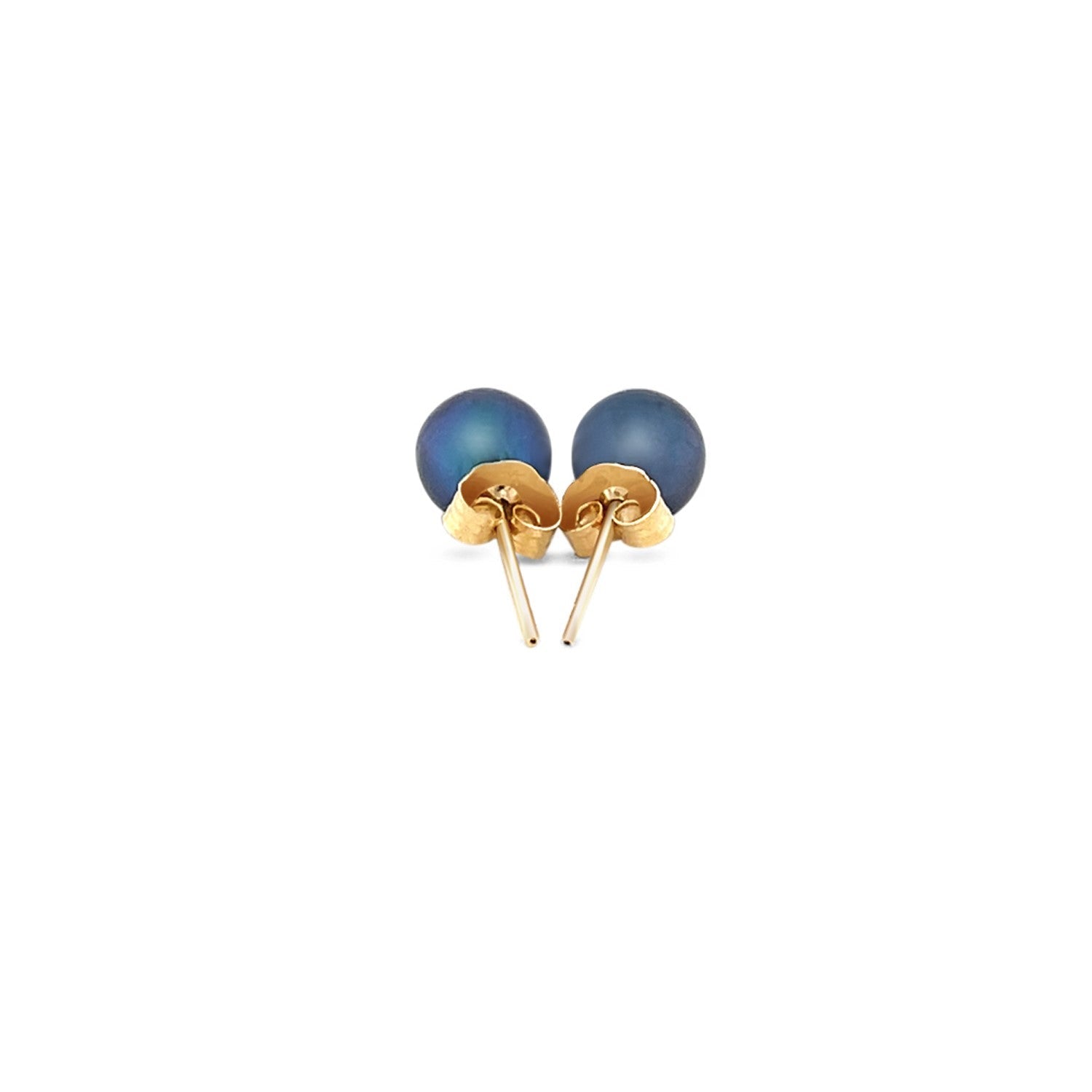 14k Yellow Gold Cultured Black Pearl Stud Earrings (6.0 mm) - DestGlow