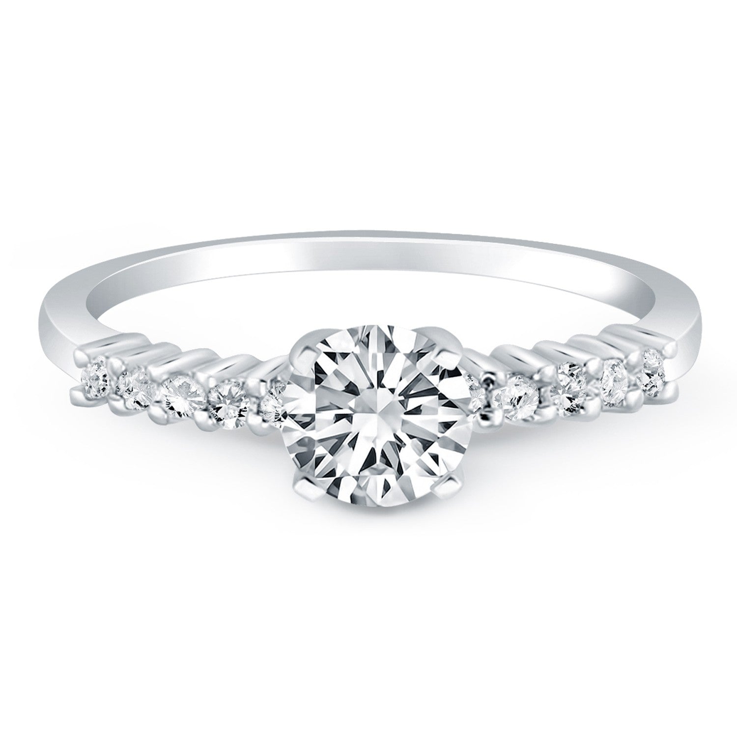 14k White Gold Shared Prong Accent Diamond Engagement Ring by Bids.com