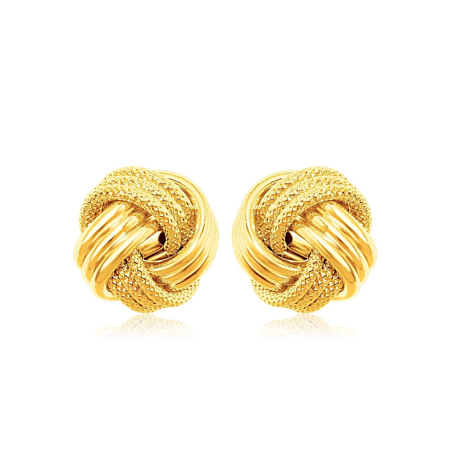 14k Yellow Gold Love Knot with Ridge Texture Earrings DestGlow