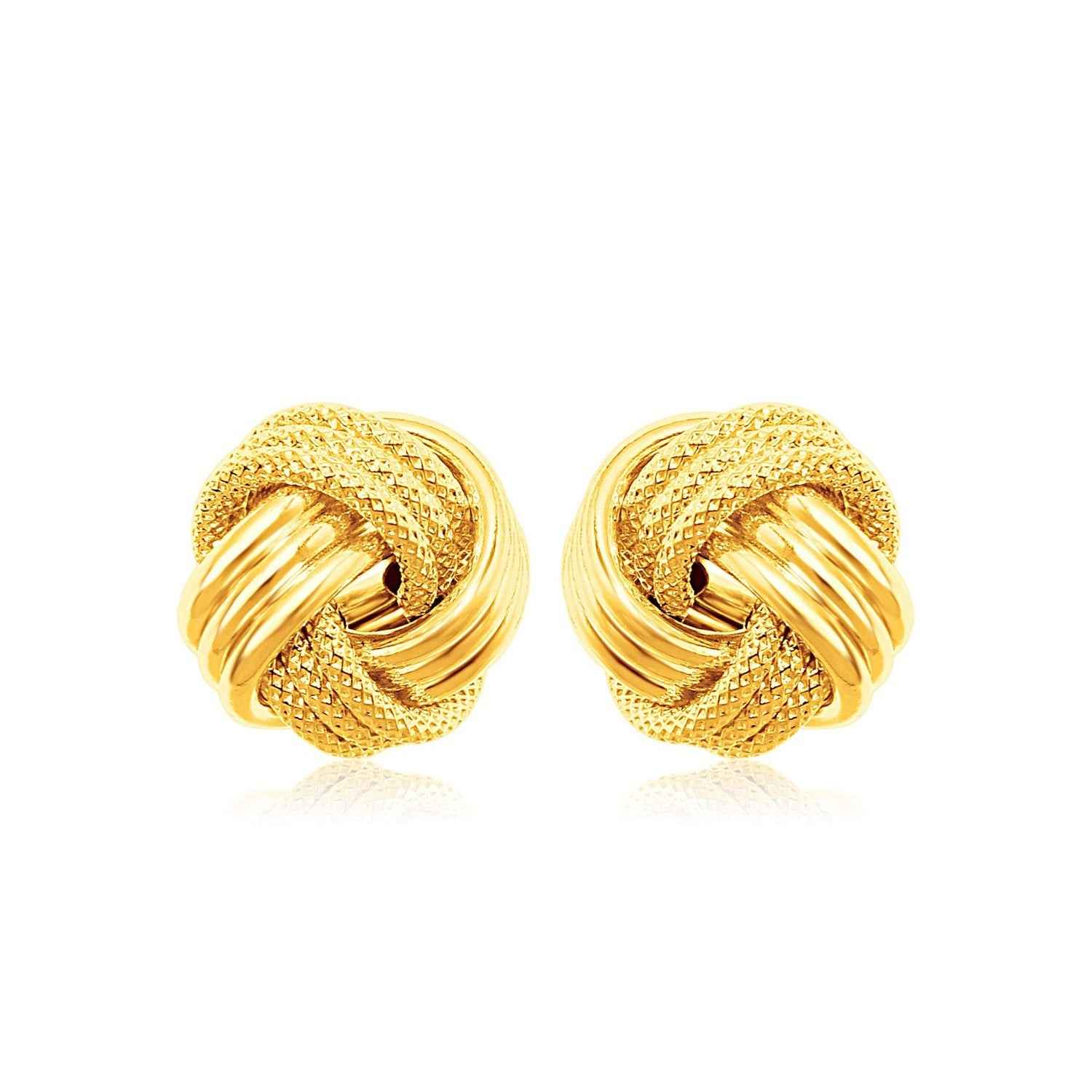 14k Yellow Gold Love Knot with Ridge Texture Earrings