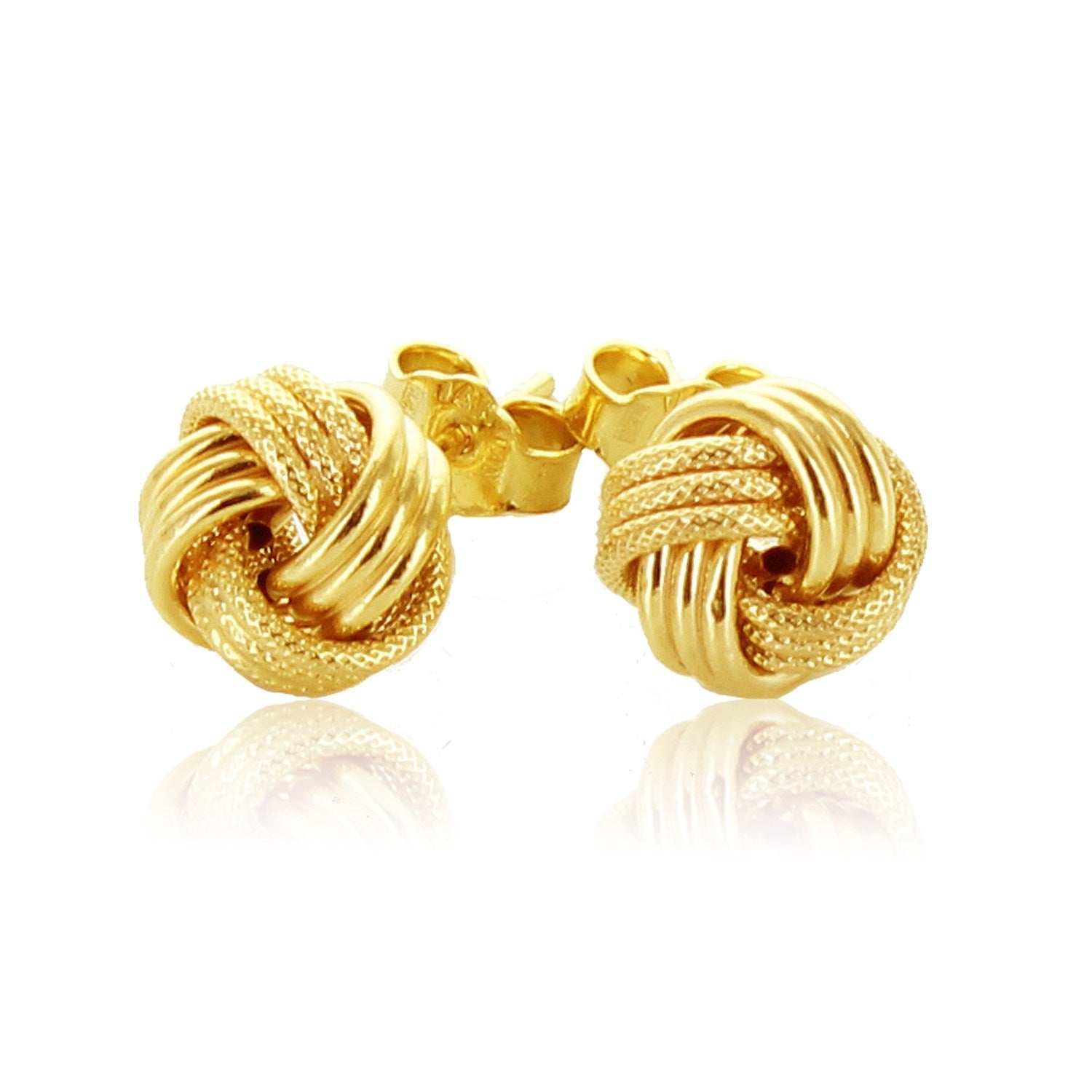 14k Yellow Gold Love Knot with Ridge Texture Earrings - DestGlow