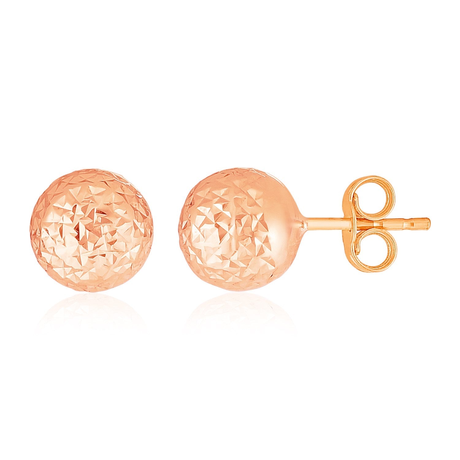 14k Rose Gold Ball Earrings with Crystal Cut Texture(7mm) - accessories