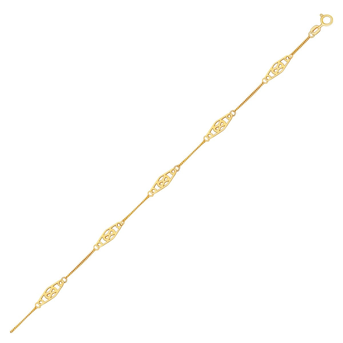 14k Yellow Gold Anklet with Fancy Diamond Shape Filigree Stations - accessories
