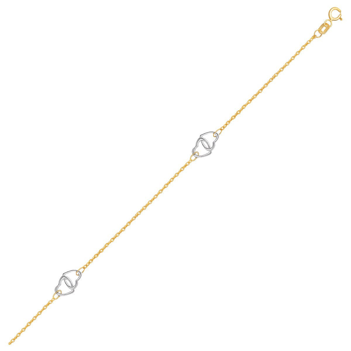 14k Two Tone Gold Entwined Heart Stationed Anklet - accessories