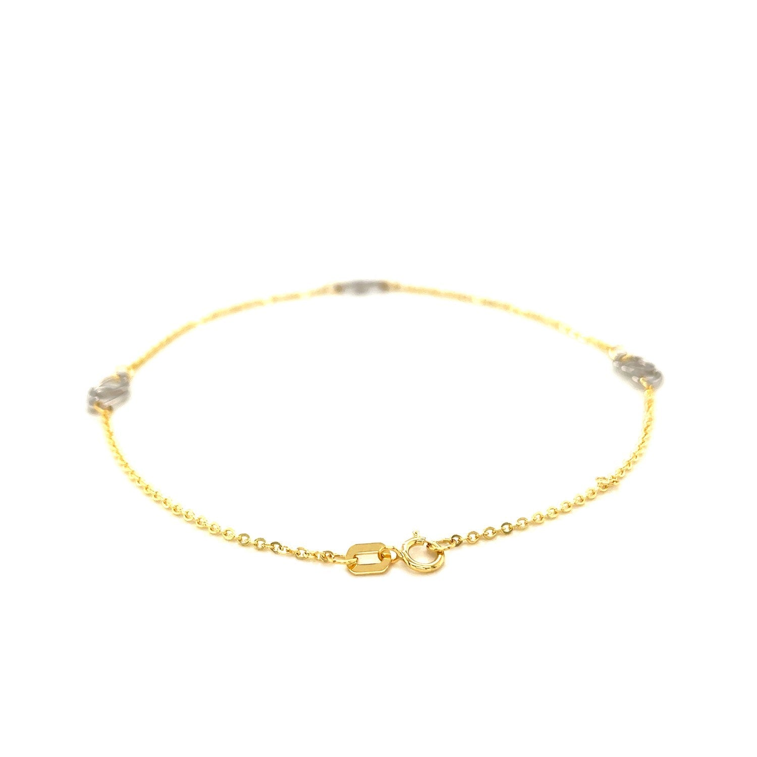 14k Two Tone Gold Entwined Heart Stationed Anklet - DestGlow