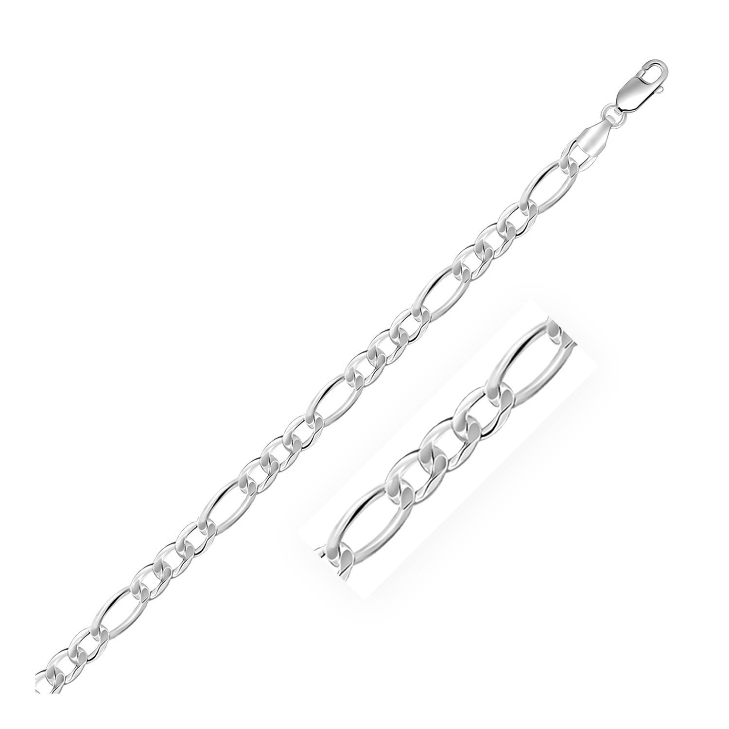 Rhodium Plated 5.5mm Sterling Silver Figaro Style Chain DestGlow