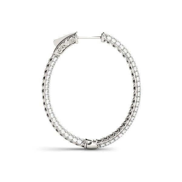14k White Gold Diamond Hoop Double Sided Three Row Earrings (2 cttw) by Bids.com