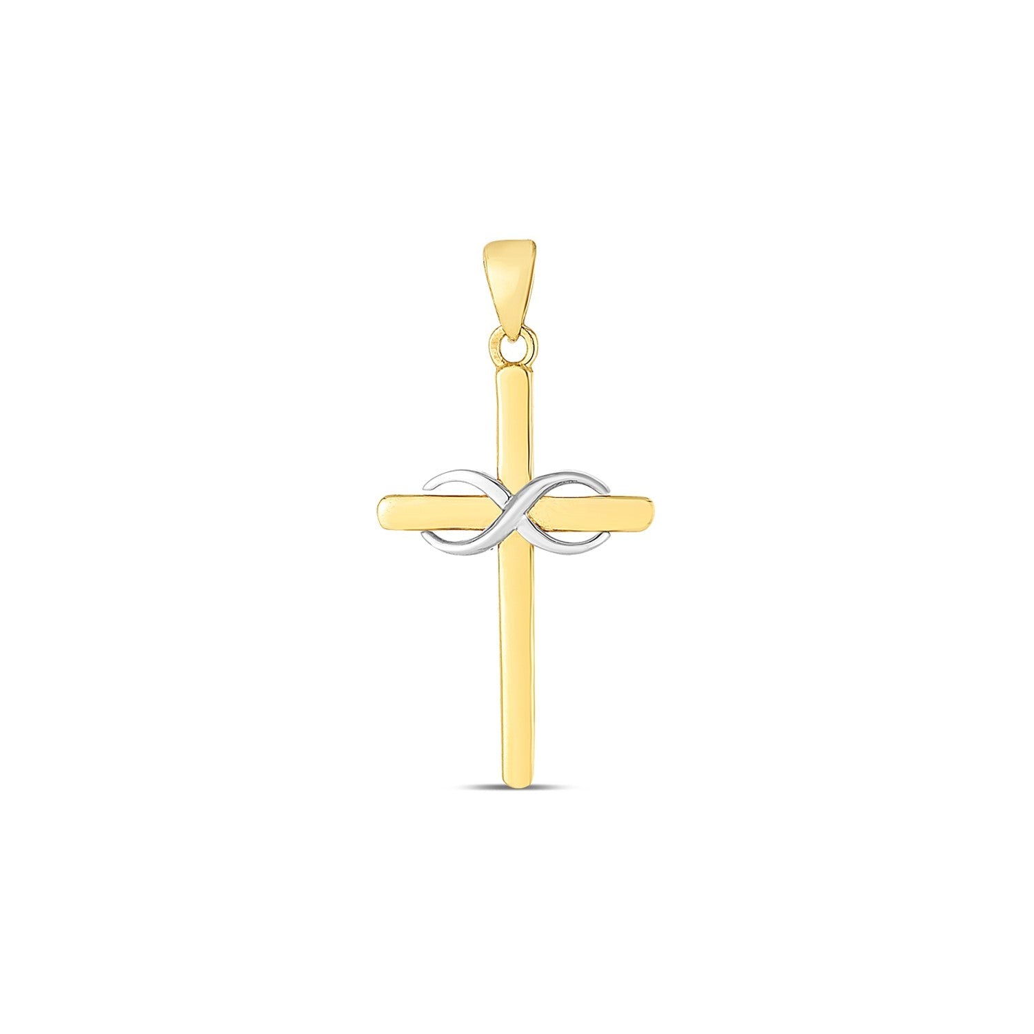 14k Two Tone Gold High Polish Diamond Cut Cross Pendant - necklaces