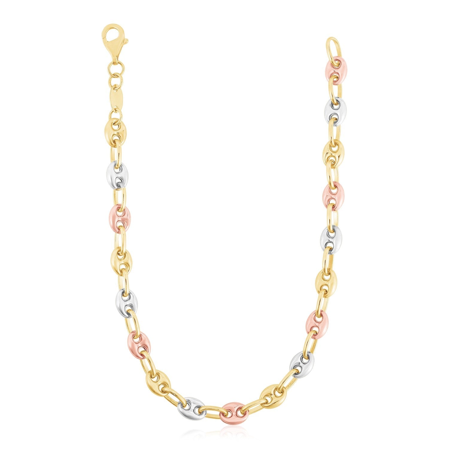 14k Tri Color Gold High Polish Puffed Mariner Link Chain by Bids.com