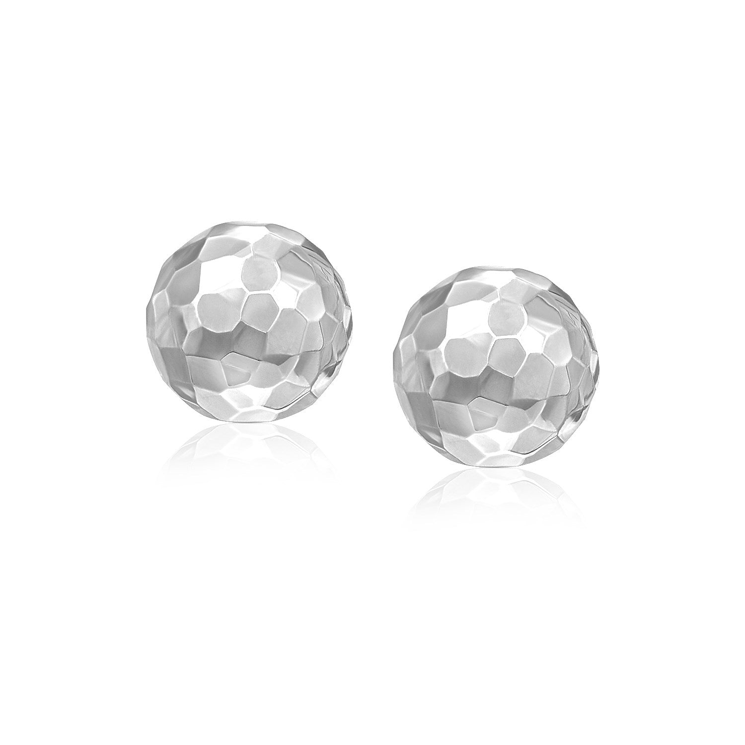 14k White Gold 7mm Round Faceted Style Stud Earrings DestGlow