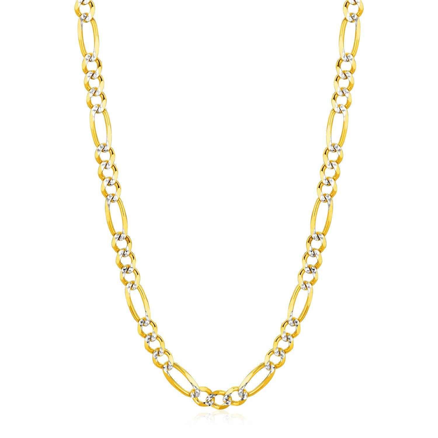 6.0mm 14K Yellow Gold Solid Pave Figaro Chain