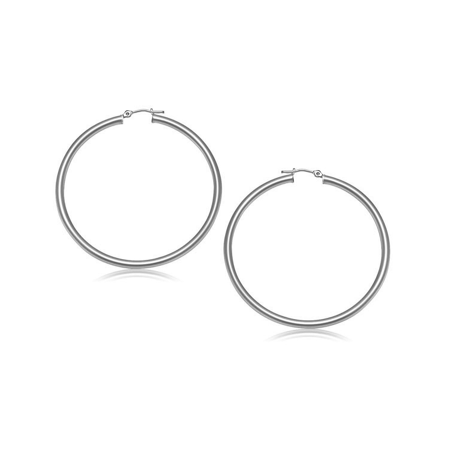 10k White Gold Polished Hoop Earrings (3x25mm) - earrings