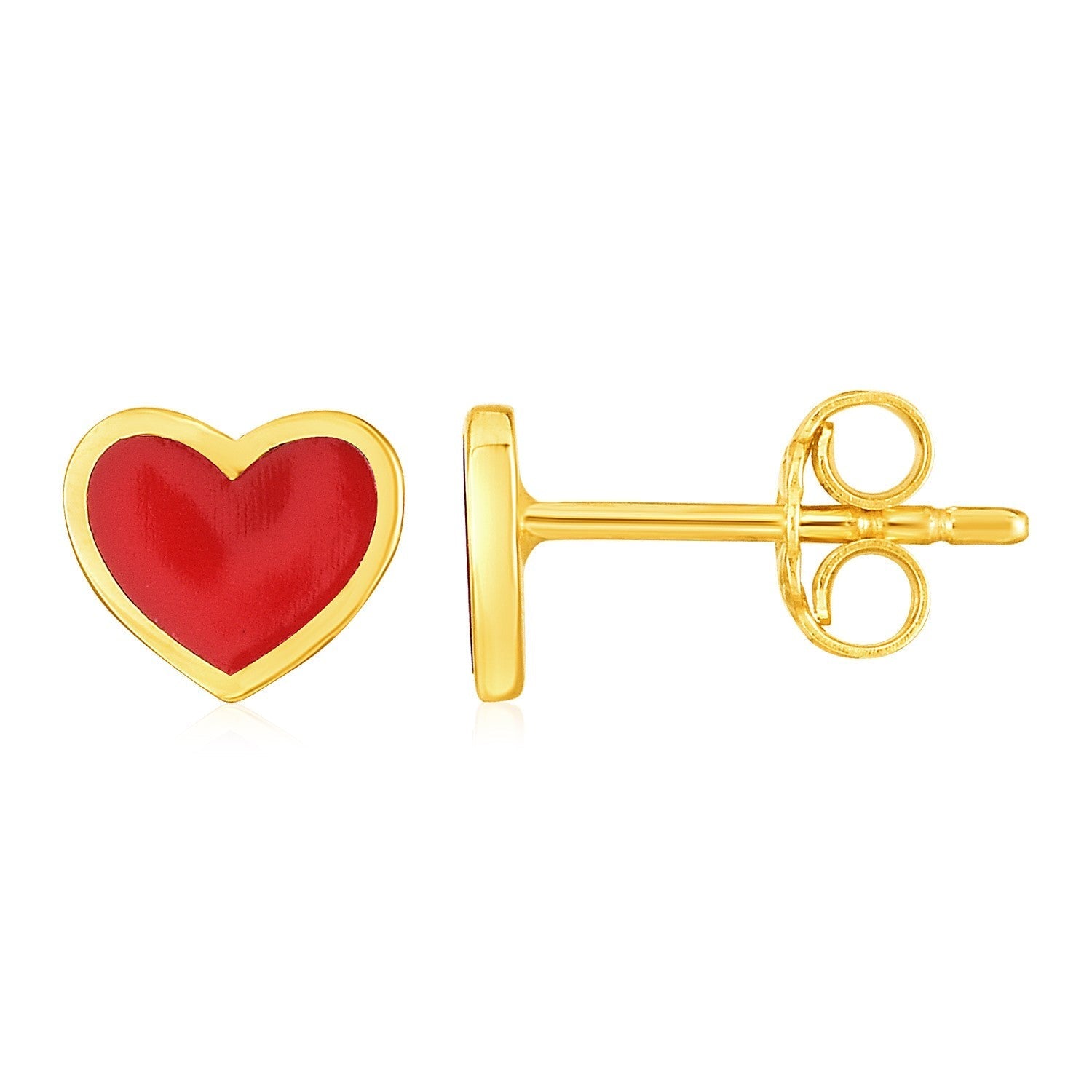 14k Yellow Gold and Enamel Red Heart Stud Earrings DestGlow