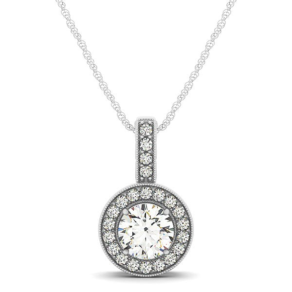 Milgrain Edge Diamond Halo Pendant in 14k White Gold (5/8 cttw) by Bids.com