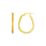 14k Two Tone Gold Oval Hoop Earrings with Bead Texture - earrings