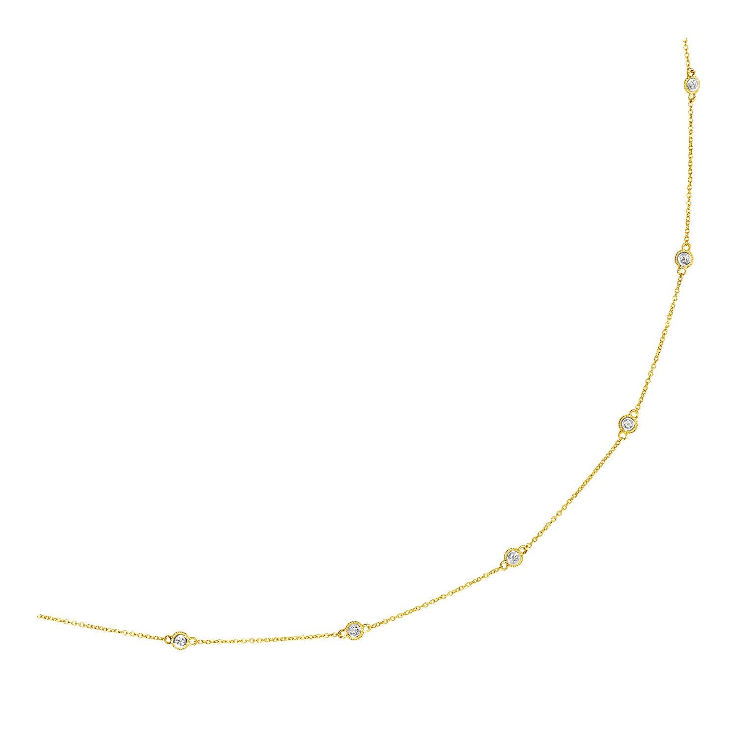 14k Yellow Gold Station Necklace with Round Diamonds by Avera Group