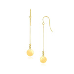 10k Yellow Gold Bead and Shiny Disc Drop Earrings - earrings